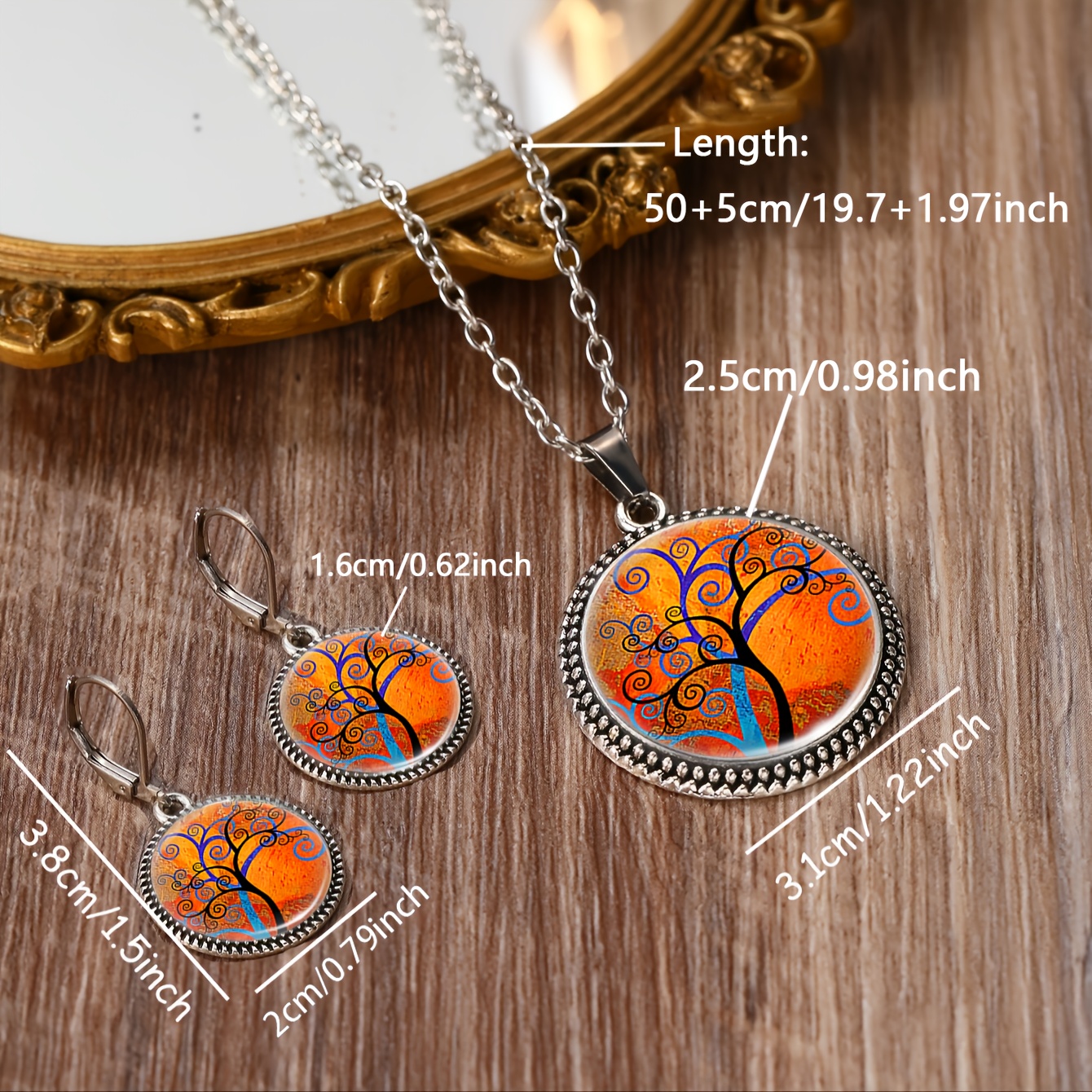 3pc Classic Round Jewelry Set with Necklace, Earrings